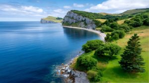 Search photos... British coast with cliffs and calm blue sea